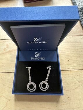 Swarovski Silver Crystal Double Hoop Drop Earrings